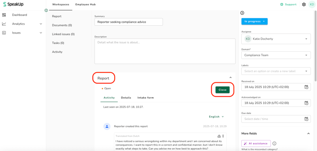 Close report button-1