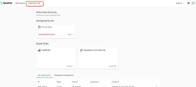 Employee hub screen