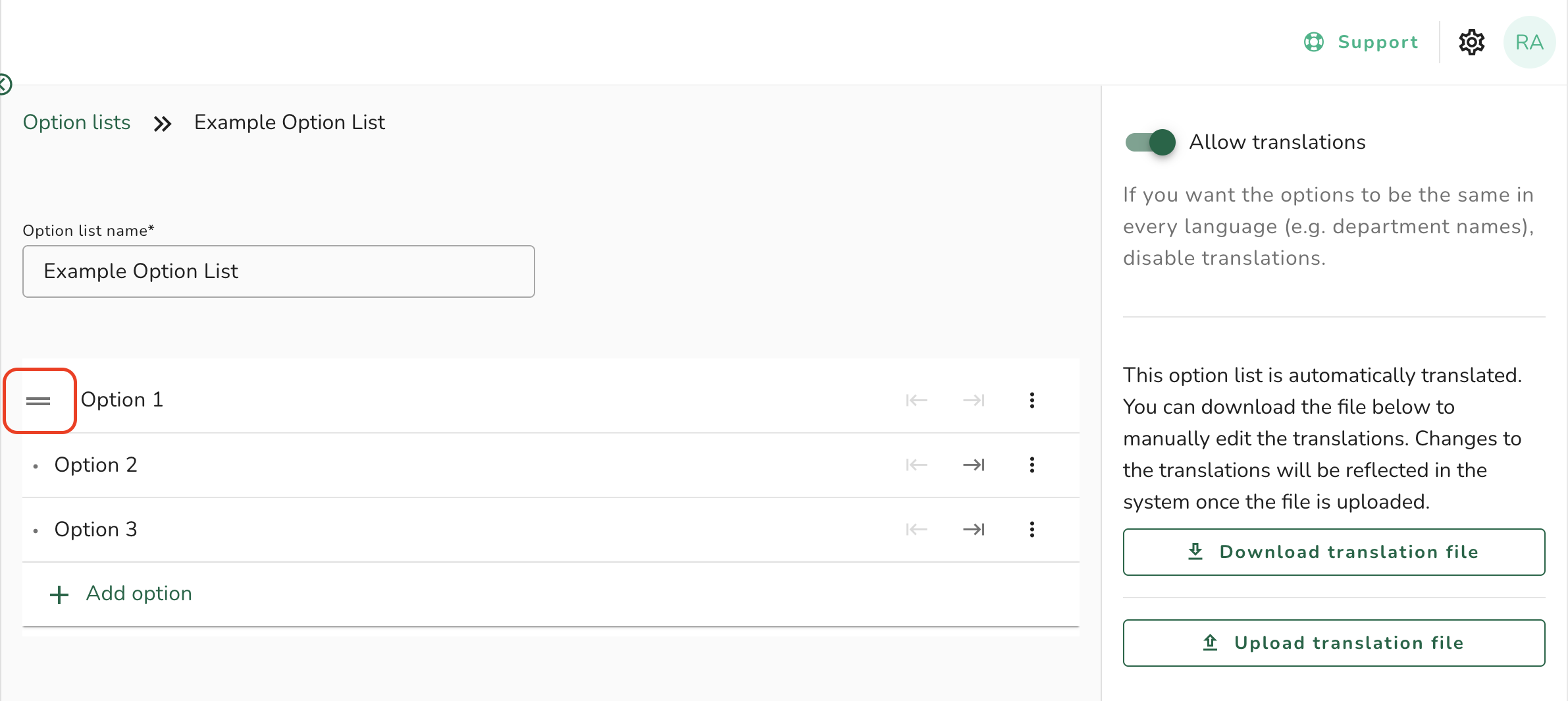 How do I create an option list?