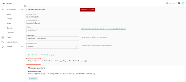 Report Intake Tab