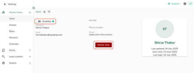 Disable user