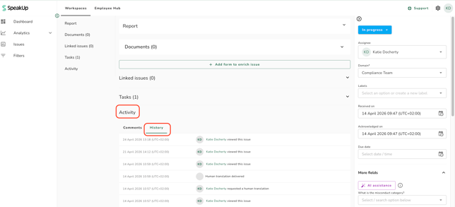 activity log