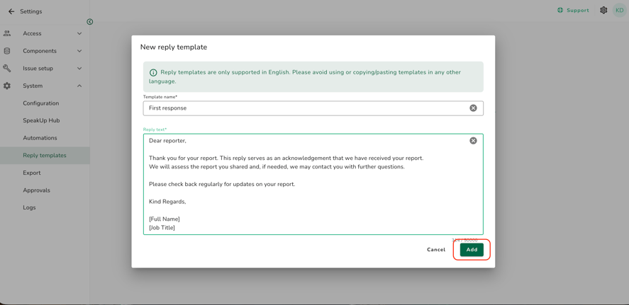 How do I create and manage a Reply template?