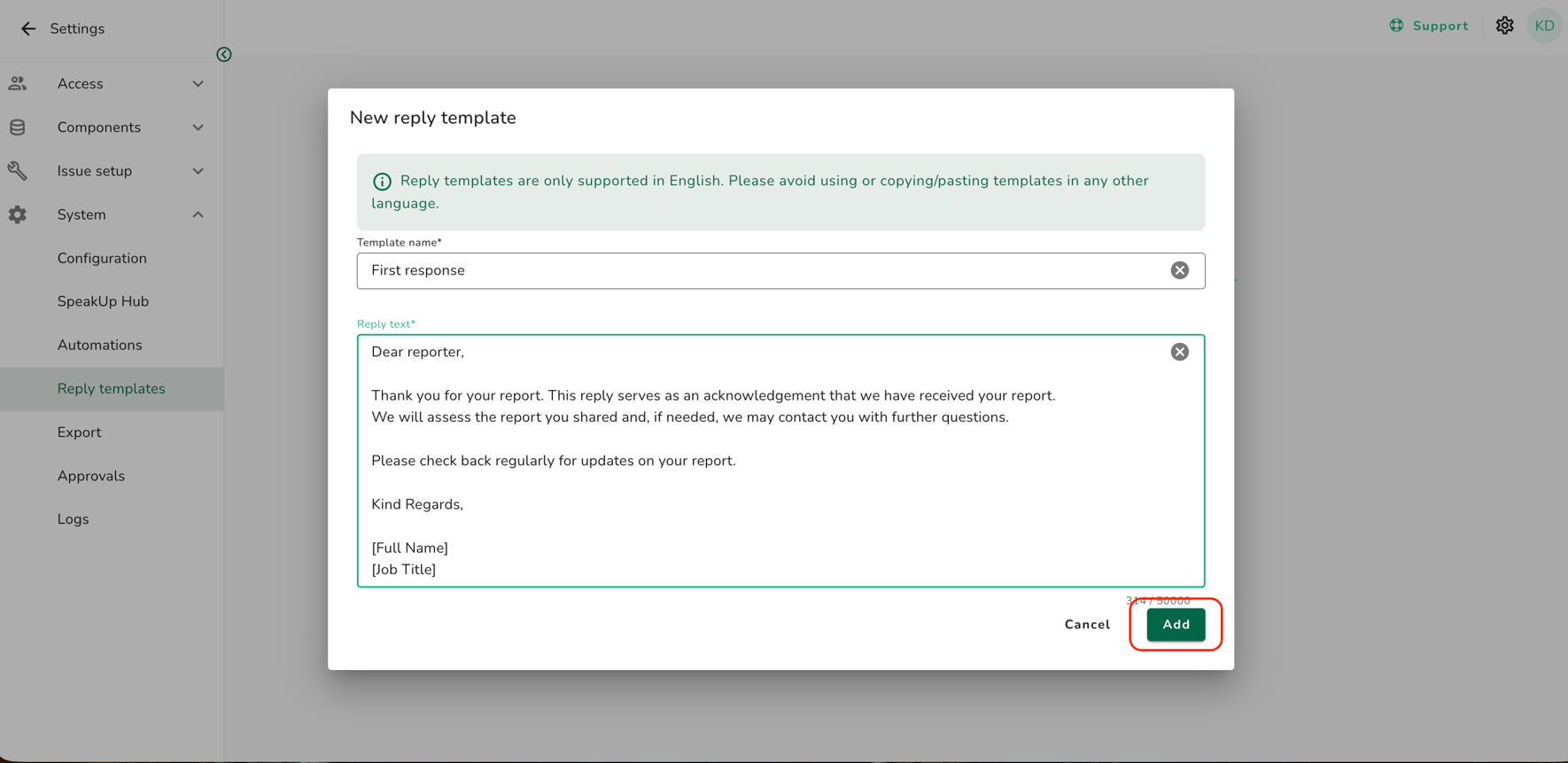 How do I create a reply template?