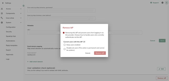 confirm remove idp