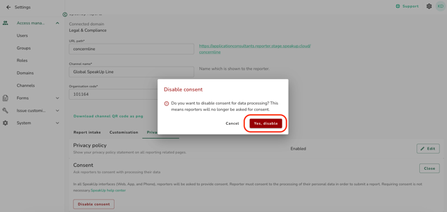 consent disable confirm