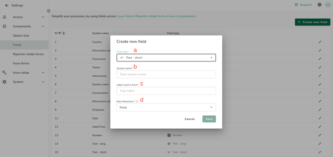 create new field a to d