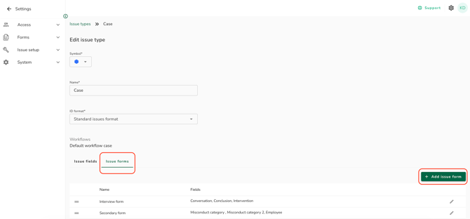 issue form tab