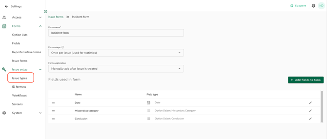 issue set up