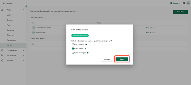 party confirm edit