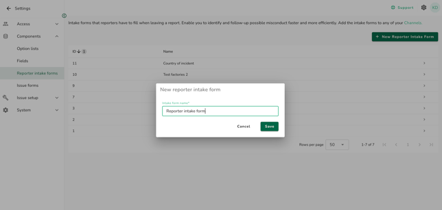 reporter intake form name